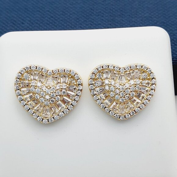 "14K Gold Plated Cubic Zircon Earrings, EVBRS555 - Picture 1 of 10